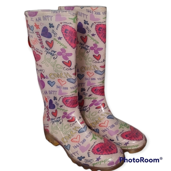 Coach size 8 Poppy Rainboots multi colored